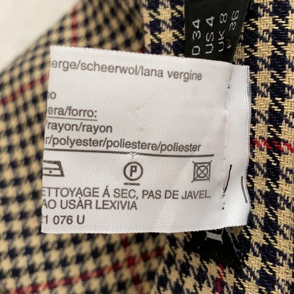 Louis Feraud | Wool Flax Blend Houndstooth Knee Length Skirt Camel/Blue/Red (4) - Picture 11 of 16